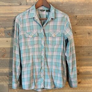 Like New : Eddie Bauer Teal /Mint Green Plaid Button-Down Shirt